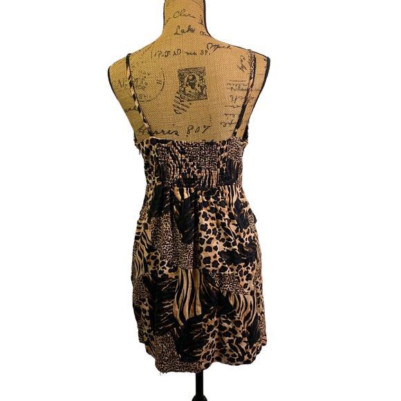 URBAN OUTFITTERS Dress Mini Mixed Animal Smocked Back Spaghetti Strap‎ Bodycon - Picture 2 of 13